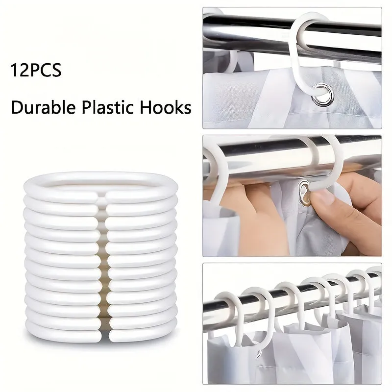 4pcs White Floral Bathroom Curtains, Digital 3D Printing Waterproof Bathroom Curtain Set, Bathroom Curtains Without Perforations