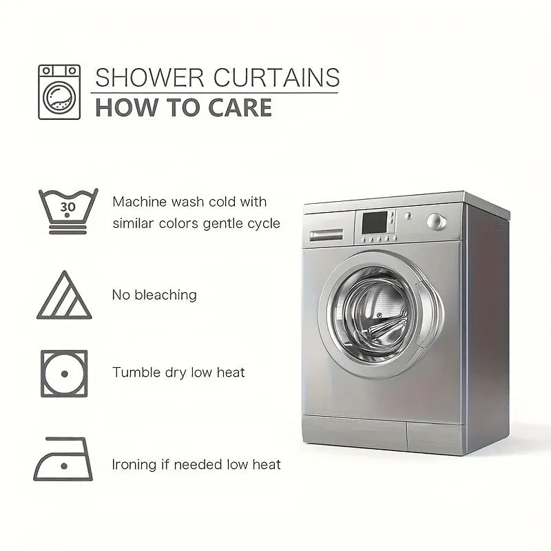 Chic Waterproof Shower Curtain with 12 Hooks - Simple Pattern, Machine Washable, Polyester Knit Fabric for All Seasons - Perfect Bathroom Decor