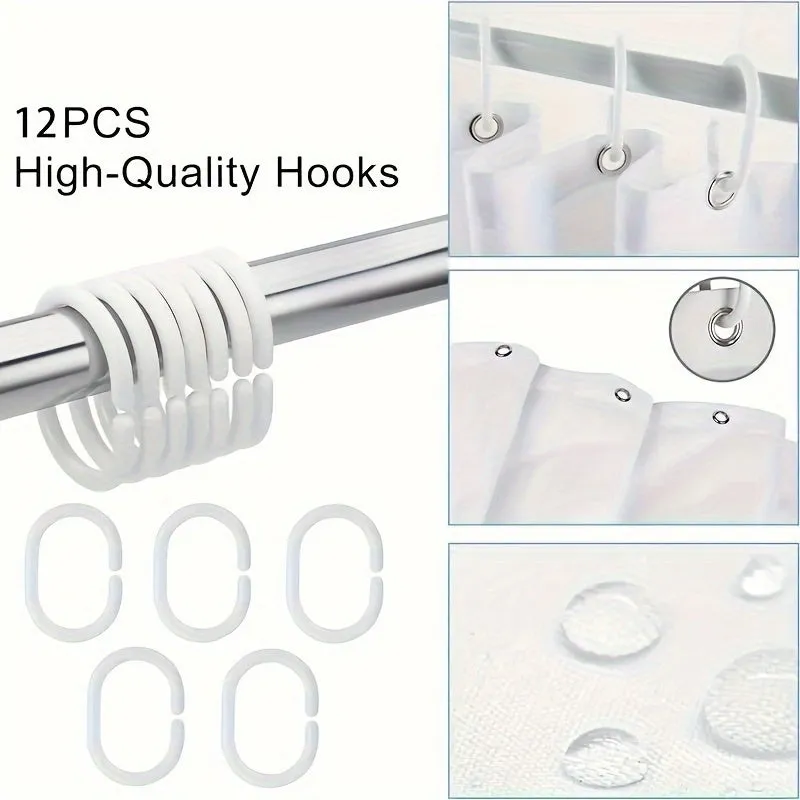Chic Waterproof Shower Curtain with 12 Hooks - Simple Pattern, Machine Washable, Polyester Knit Fabric for All Seasons - Perfect Bathroom Decor