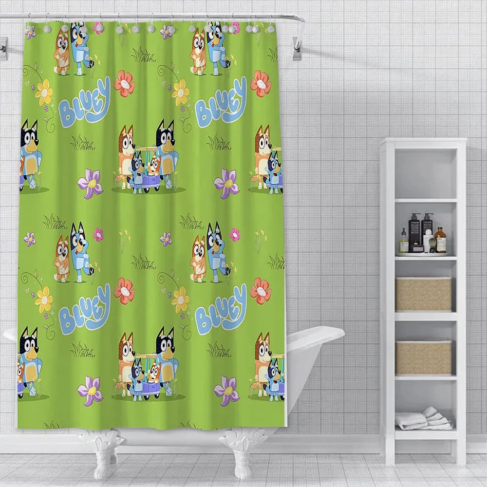 Cute cartoon B-BlueyS Shower Curtain Waterproof Polyester Fabric Paint Bath Curtains Home Bathroom Decor Curtain With Hook