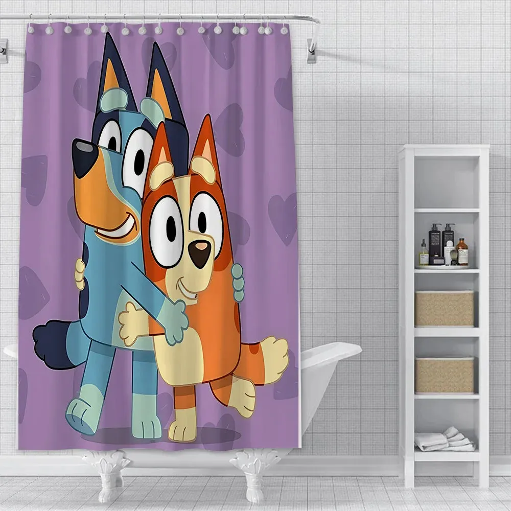 Cute cartoon B-BlueyS Shower Curtain Waterproof Polyester Fabric Paint Bath Curtains Home Bathroom Decor Curtain With Hook