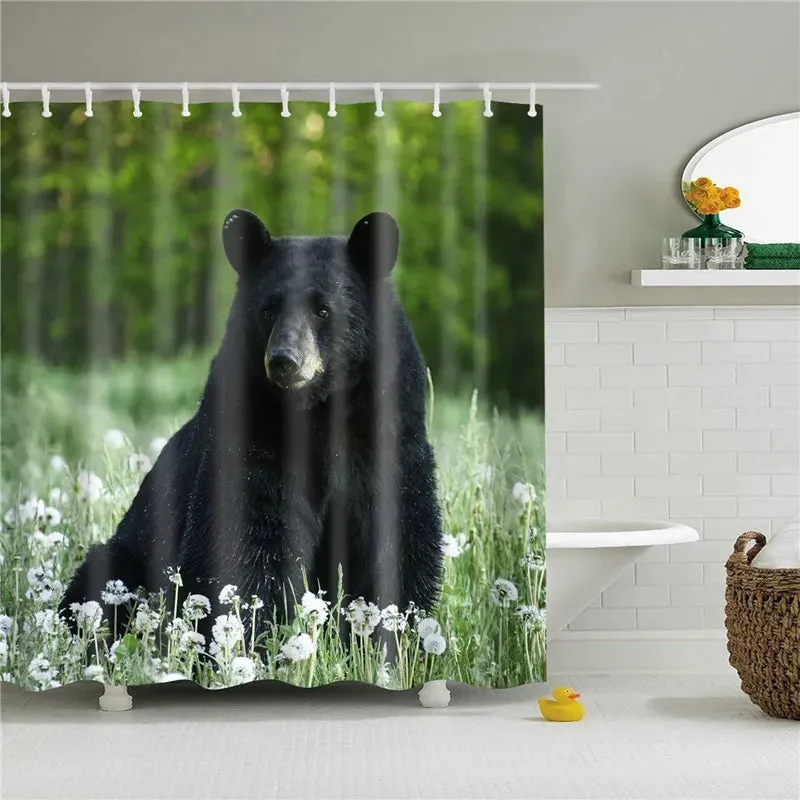 Fabric Shower Curtain Cute Cartoon Hippo Animals Dogs Cats Deer Bath Curtain Waterproof Polyester Bathroom Curtain with Hooks