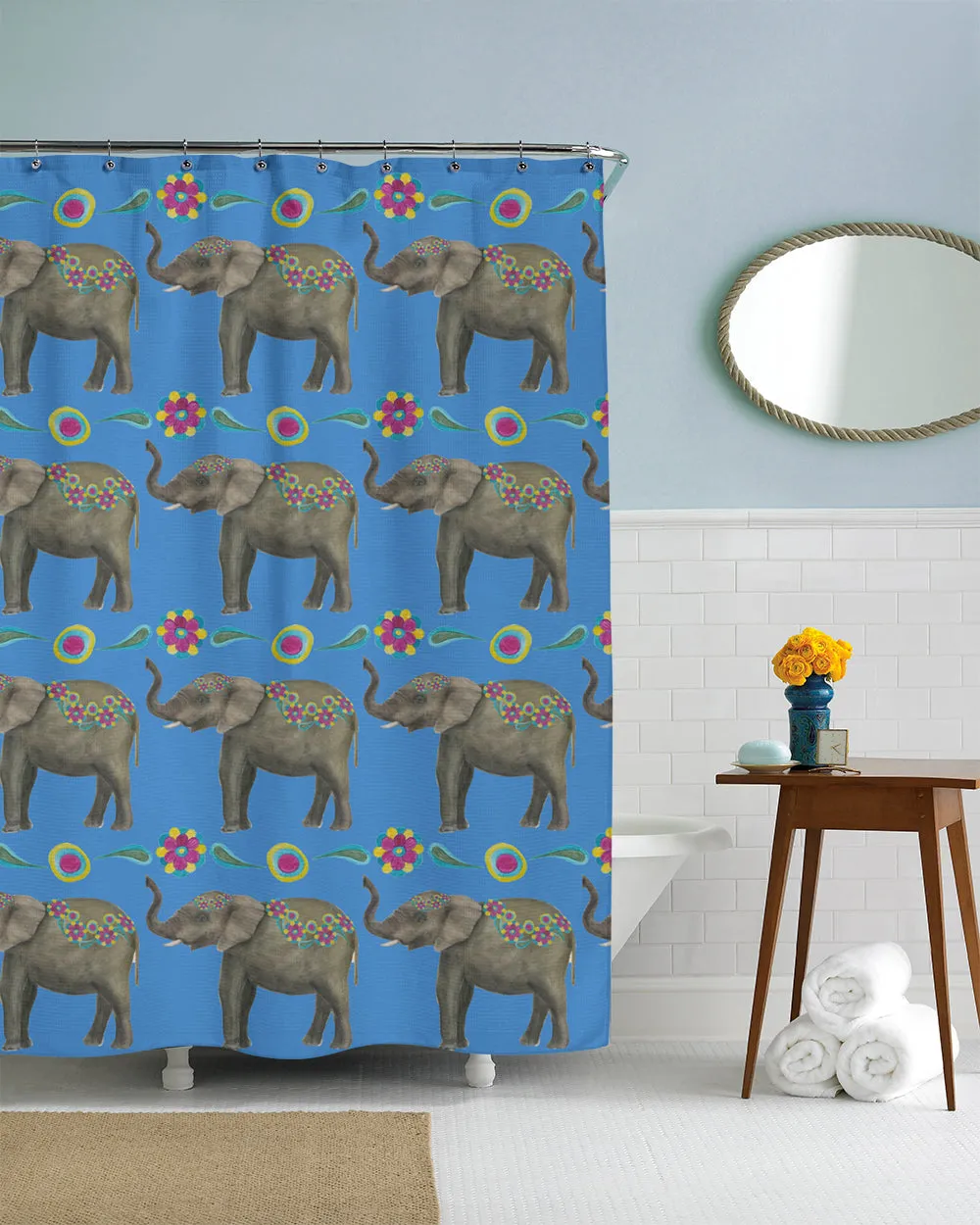 Floral Elephant Shower Curtain