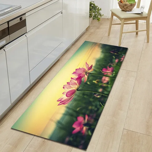 Free Shipping Blue Lotus Banyo Paspas Anti Slip Bath Mat Door Floor Tapete Banheiro Carpet For Toliet Non Slip Alfombra Bano