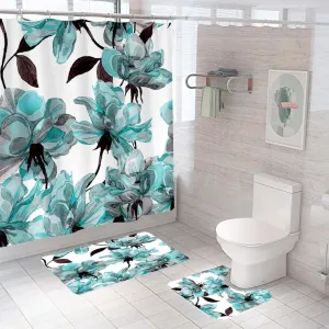 Heart Home Shower Curtain & Bathmat Set | Non-Slip Bath mats for Bathroom | Easy-Slide Curtains | Polyester Curtain or Bathmat for Bath Décor | XTL339-3T | 3 Pcs Set | Multicolor
