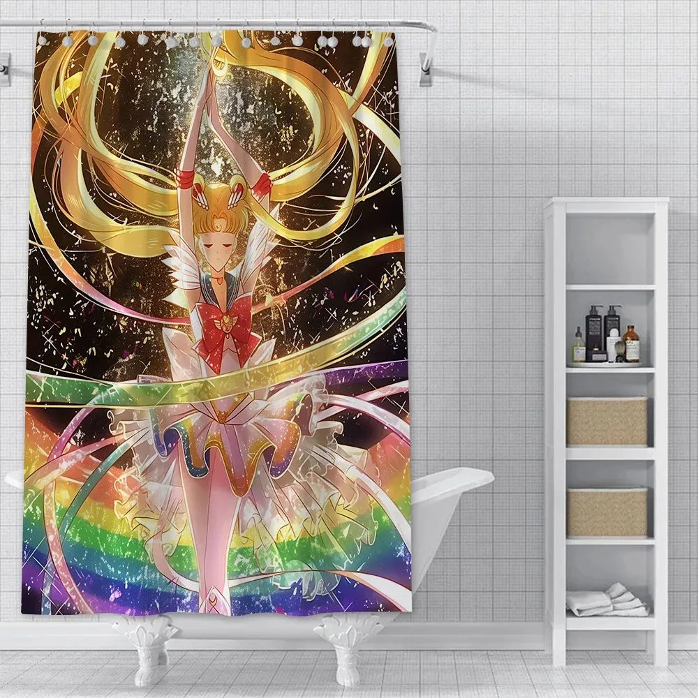 Hot Cartoon S-Sailor Moon Shower Curtain Waterproof Polyester Fabric Paint Colorful Bath Curtains Curtain with Hook