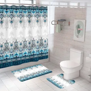 Kuber Industries Shower Curtain & Bathmat Set | Non-Slip Bath mats for Bathroom | Easy-Slide Curtains | Polyester Curtain or Bathmat for Bath Décor | XTL224-3T | 3 Pcs Set | Multicolor