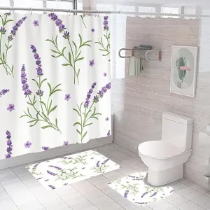 Kuber Industries Shower Curtain & Bathmat Set | Non-Slip Bath mats for Bathroom | Easy-Slide Curtains | Polyester Curtain or Bathmat for Bath D?cor | XTL438-3T | 3 Pcs Set | Multicolor