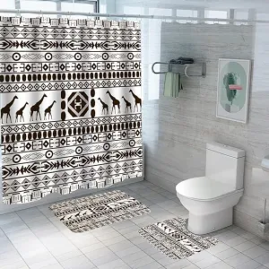 Kuber Industries Shower Curtain & Bathmat Set | Non-Slip Bath mats for Bathroom | Easy-Slide Curtains | Polyester Curtain or Bathmat for Bath Décor | YF314-3T | 9 Pcs Set | Multicolor
