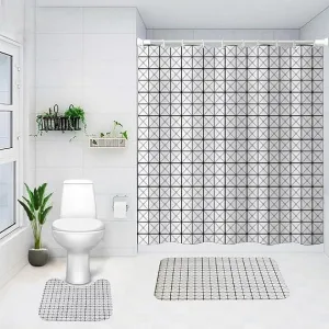 Kuber Industries Shower Curtain & Bathmat Set | Non-Slip Bath mats for Bathroom | Easy-Slide Curtains | Polyester Curtain or Bathmat for Bath Décor | YX0154-3T | 3 Pcs Set | Multicolor